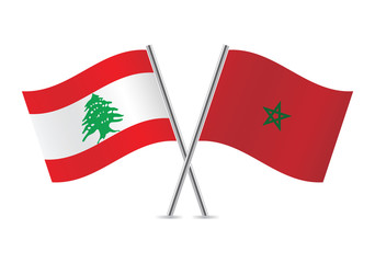 Lebanon and Morocco flags. Vector illustration.