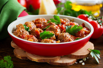 Meatballs in Italian tomato sauce.