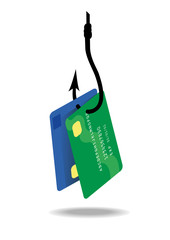 Vector image of a credit or bank card hanging off a fishing hook 