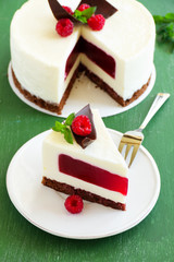 Delicious raspberry cake with raspberry jelly.