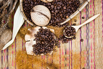 Coffee seed on vintage background
