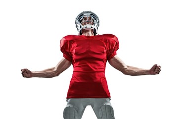 Aggressive American football player in red jersey screaming