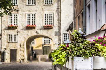 Fototapeta na wymiar Swedish Gate in the old city of Riga, Latvia