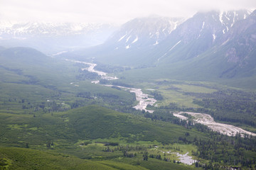 Fototapeta premium Aerial view of alaskan wilderness from a small airplane