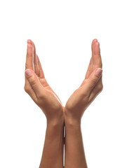 Closeup female opened hands 