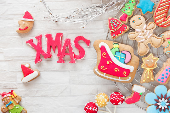 Christmas baking, gingerbread cookies, food background