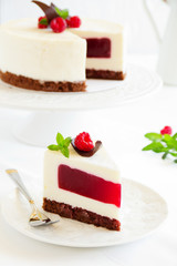 Delicious raspberry cake with raspberry jelly.