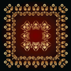 abstract pattern with golden floral ornaments on a red and black background