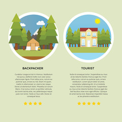 Naklejka premium Backpacker vs tourist travelling concept while on vacation