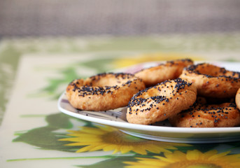 Detail of delicious homemade pretzels with poppy