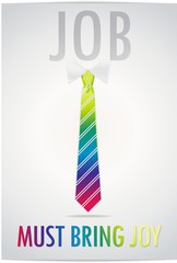 Cheerful multi-colored tie on a gray background with text about your work