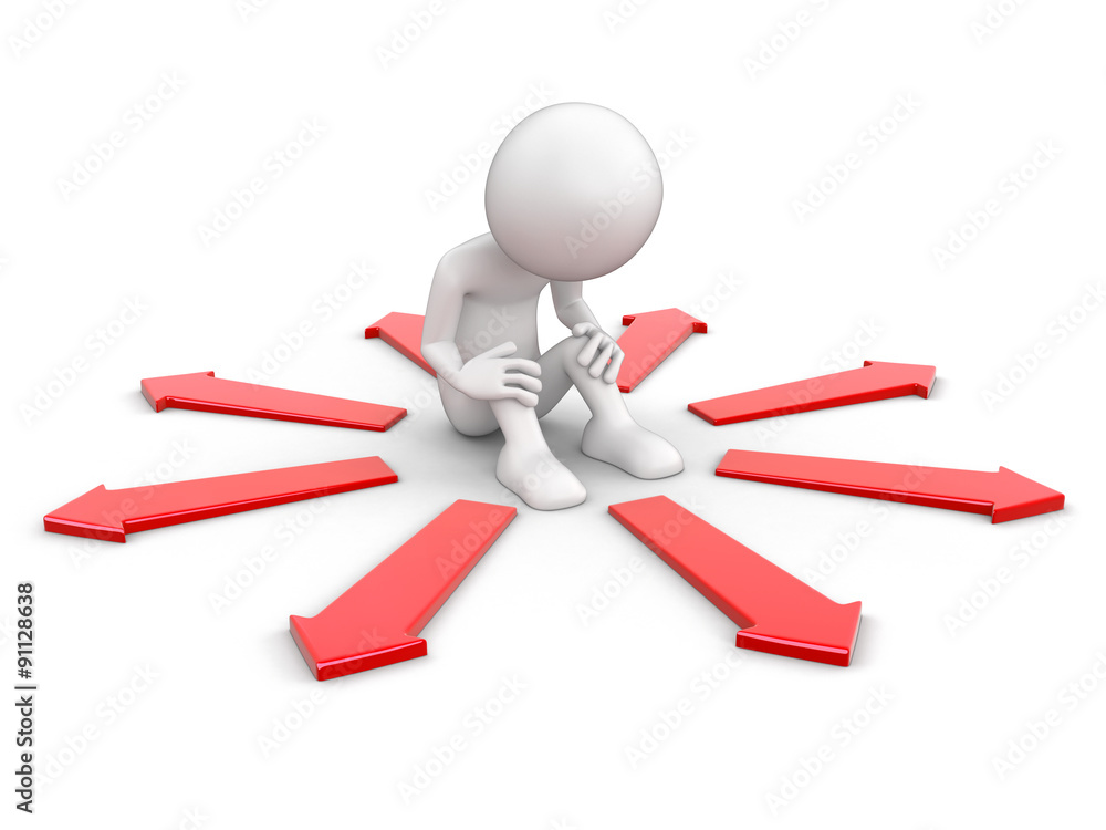 Poster man and arrows. image with clipping path.
