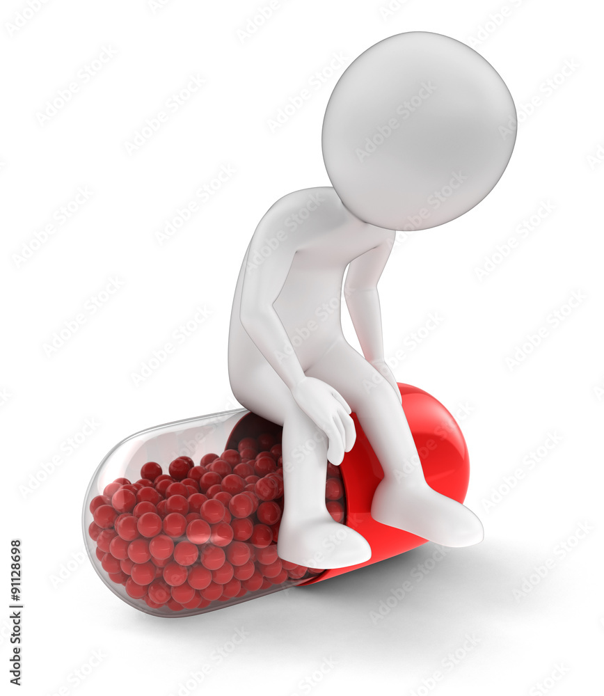 Poster man and capsule. image with clipping path.