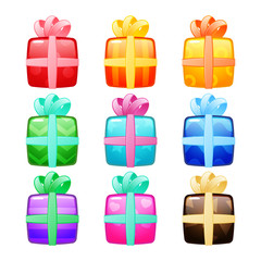 Set of gift boxes with bows and ribbons. Vector illustration is fully editable