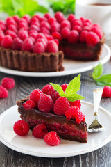 Chocolate tart with fresh raspberries.