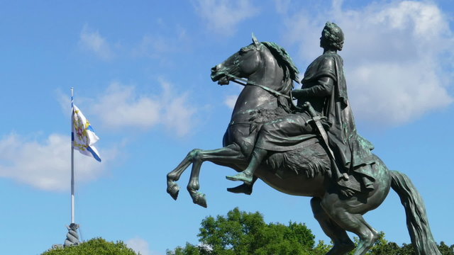 Peter I famous statue in St. Petersburg Russia, timelapse, zoom in
