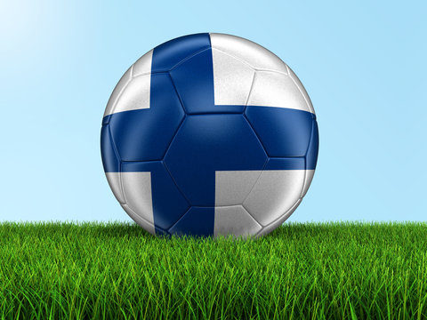 Soccer football with Finnish flag on grass. Image with clipping path