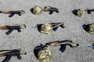 Rifles and helmets