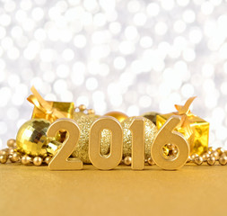 2016 year golden figures and Christmas decorations