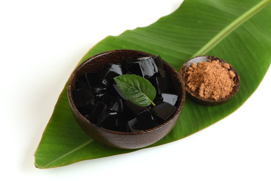Grass Jelly (Mesona chinensis), leaves and dessert.