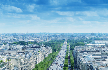 Avenue de Champs Elysees, aerial view of Paris