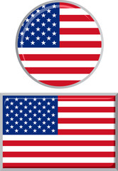 American round and square icon flag. Vector illustration.