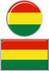 Bolivian round and square icon flag. Vector illustration.