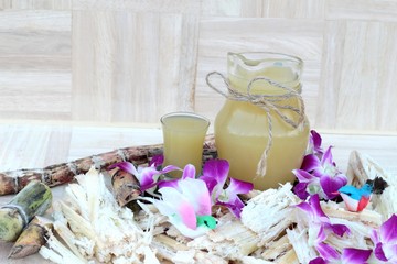 Juice of fresh sugar cane for drinks and sugar.