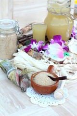 Juice of fresh sugar cane for drinks and sugar.