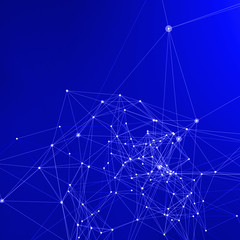 Blue abstract background. Connecting dots with lines