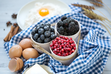 Baking. Ingredients for the preparation of berry pie.