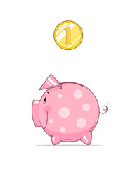 Piggy bank and coin. Eps10 vector illustration. Isolated on