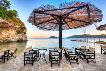 Tables at the sea in Zakynthos island, Greece