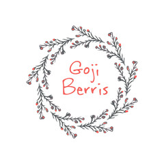 Goji berries hand-sketched circle vector frame