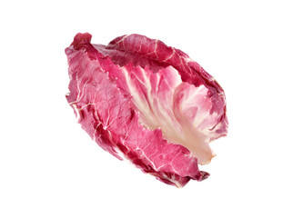 leaf stalk of fresh red radicchio on white background