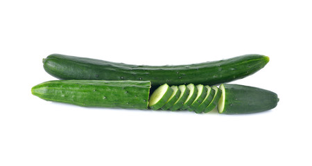 whole and cut Japanese Cucumber on white background