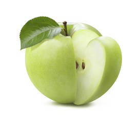 Green apple cut quarter piece isolated on white background