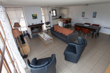 Modern, bright, clean, living room   in a  house