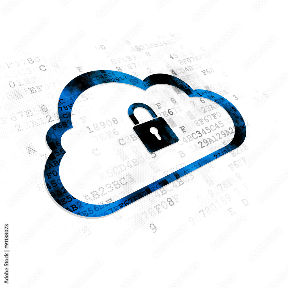 Aufkleber cloud computing concept: cloud with padlock on digital
