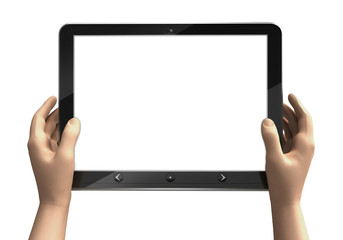 isolated blank tablet computer screen with human hands