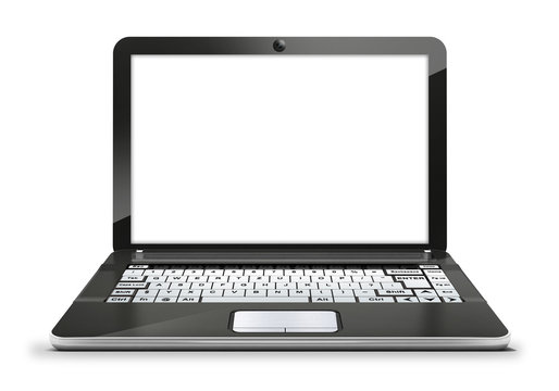 isolated laptop with empty blank white screen