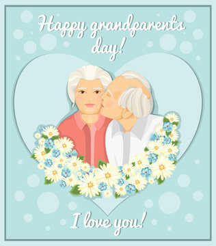 Holiday card. Grandparents Day. Married couple. Grandmother and grandfather. Card. Congratulations to the parents. The inscription. Love. Long-term relationship. Older Persons.