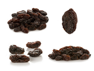 Dried raisins on white background