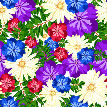 Beautiful floral pattern. Seamless pattern. Flowers. Bright buds, leaves, flowers. Flowers for greeting cards, posters, flyers. Flower shop. Seamless vintage tropical flower pattern vector.