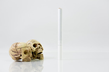 Smoking can kill you. Still Life with a Skull concept, white bac