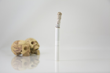 Smoking can kill you. Still Life with a Skull concept, white bac