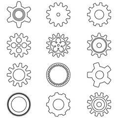 Set of twelve silhouettes of gears