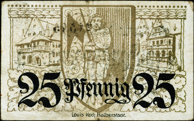 Historische Banknote, Notgeld, 10. Februar 1920, Fünfundzwanzig Pfennig, Deutschland