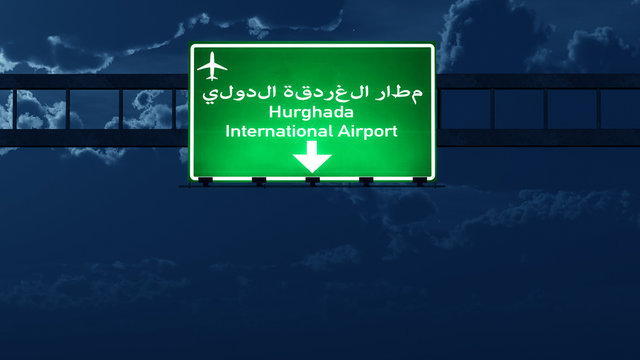 Hurghada Egypt Airport Highway Road Sign At Night