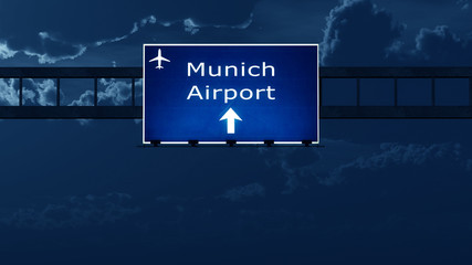 Munich Germany Airport Highway Road Sign at Night